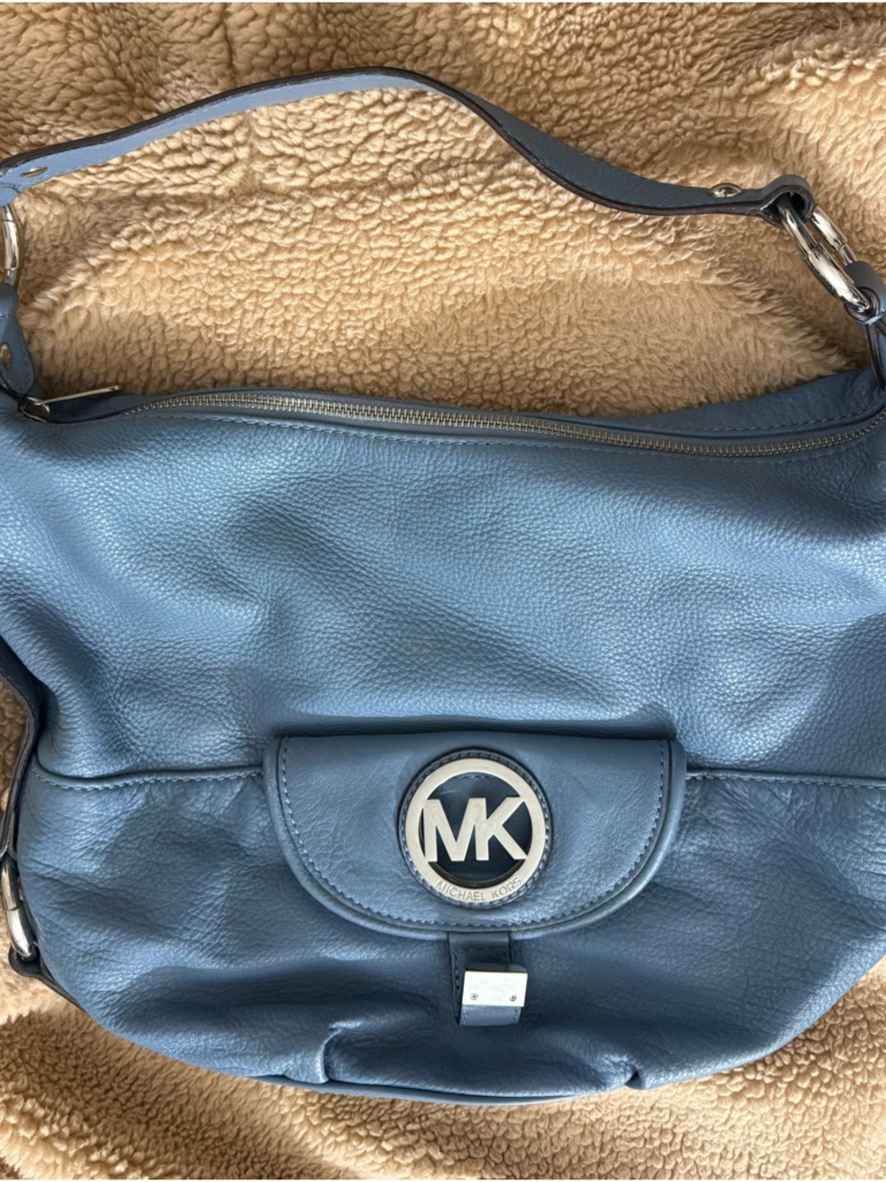 Michael Kors Dusty Blue Pebbled Leather Shoulder Bag